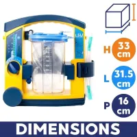 Aspirateur mucosité électrique portable Laerdal LSU avec bocal d'un litre. Débit d'aspiration de 12 à 25 litres par minute. SMSP fournisseur officiel des professionnels du médical et du secours.