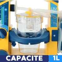Aspirateur mucosité électrique portable Laerdal LSU avec bocal d'un litre. Débit d'aspiration de 12 à 25 litres par minute. SMSP fournisseur officiel des professionnels du médical et du secours.
