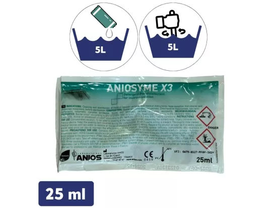 Désinfectant médical Aniosyme X3 bactéricide en 5 minutes - La dose de 25 ml à diluer