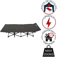 Lit Pliant Secours 200 kg – 188x71x37 cm – Montage Rapide